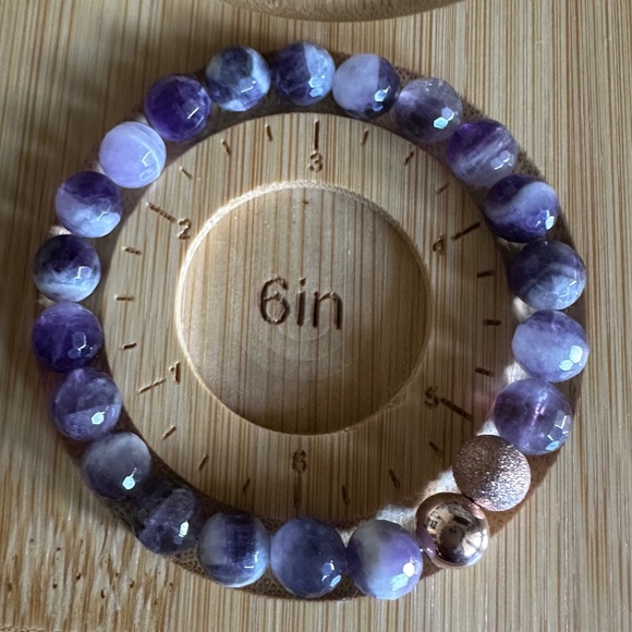 8mm Faceted Amethyst Quartz Stretch Bracelet with 14k Rose Gold Spacers - Picture 6 of 6